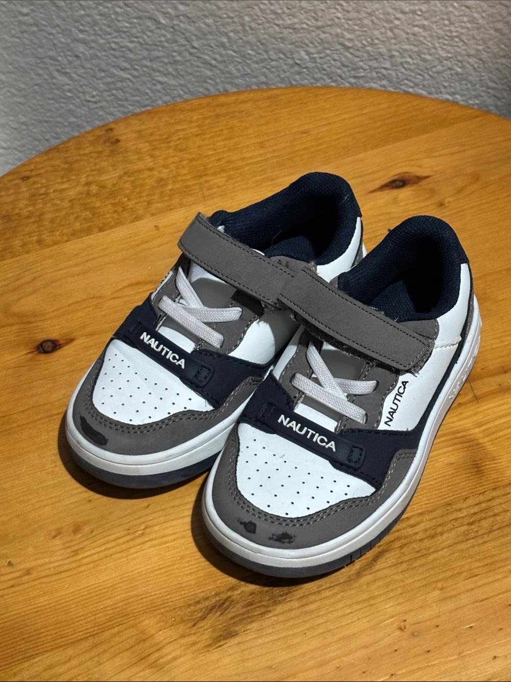 Nautica Kids White, Navy & Gray Velcro Athletic Sneakers 9